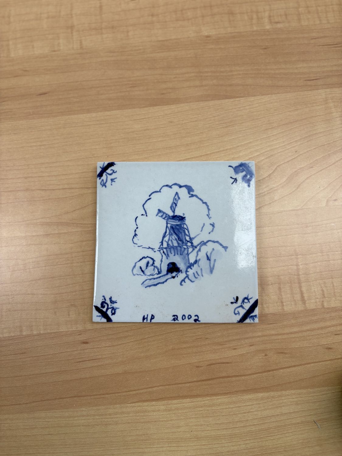 Ceramic. Netherlands. Tile. Delft Blue. Windmill Design. 5.13&quot; square