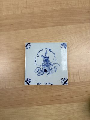 Ceramic. Netherlands. Tile. Delft Blue. Windmill Design. 5.13" square