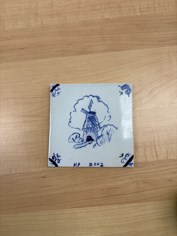 Ceramic. Netherlands. Tile. Delft Blue. Windmill Design. 5.13&quot; square