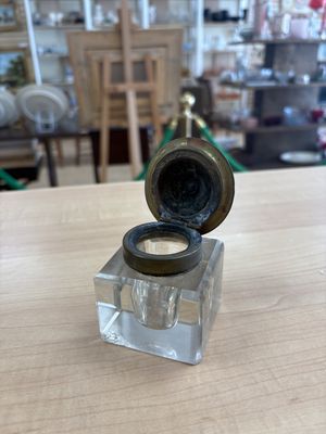 Accessories. Antique Glass Inkwell with Brass Lid. 3.25"H