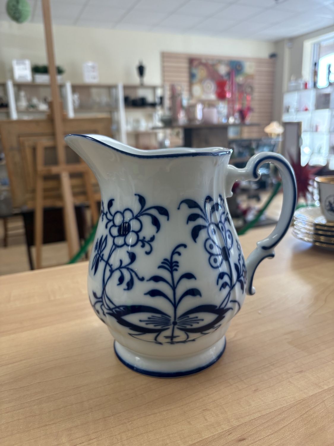 Porcelain. Germany. Meissen. Water Pitcher. Blue and White. &quot;Blue Onion&quot;.
