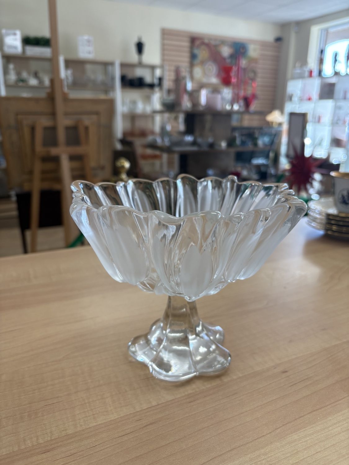 Glass. Germany. Mikasa. Satin Tulip Pedestal Bowl. 6.5&quot;W
