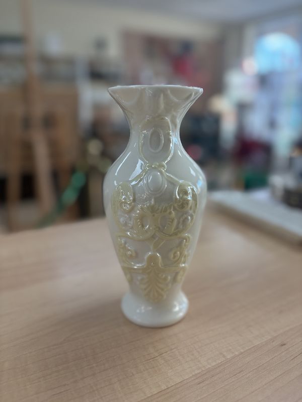 Porcelain. Ireland. Belleek. Pearl Luster Yellow on Cream. Special Edition. Year of Disabled. Vase. 8&quot;H [7th Mark/Gold: 1980-1992]