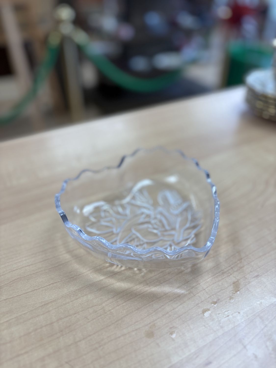 Crystal. Germany. Mikasa. Heart Shaped Dish. Rose and Leaves Details. Scalloped Rim.