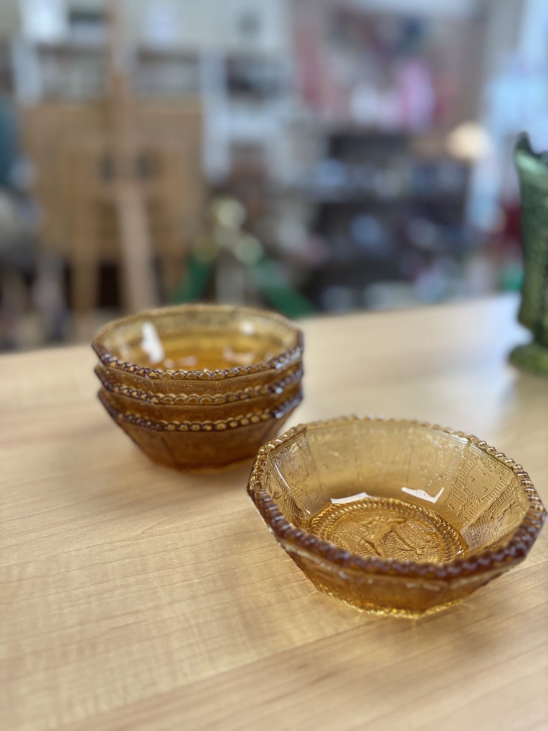 Glass. USA. Imperial Glass. Small Astrology Bowl. Amber. 4.5&quot;W (Set of 4)
