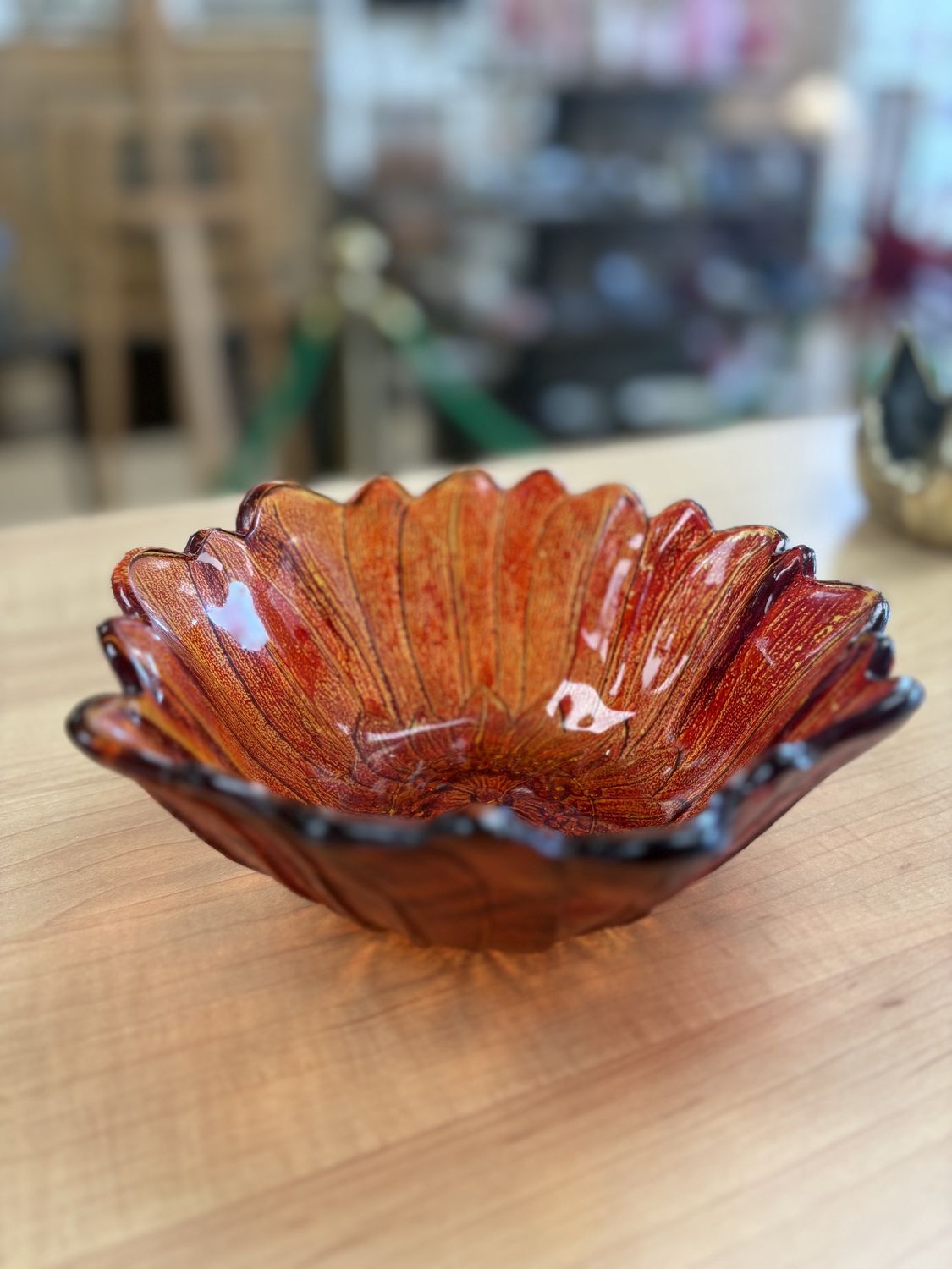 Glass. Vintage Daisy Bowl. Red. 3&quot;H x 7&quot;W