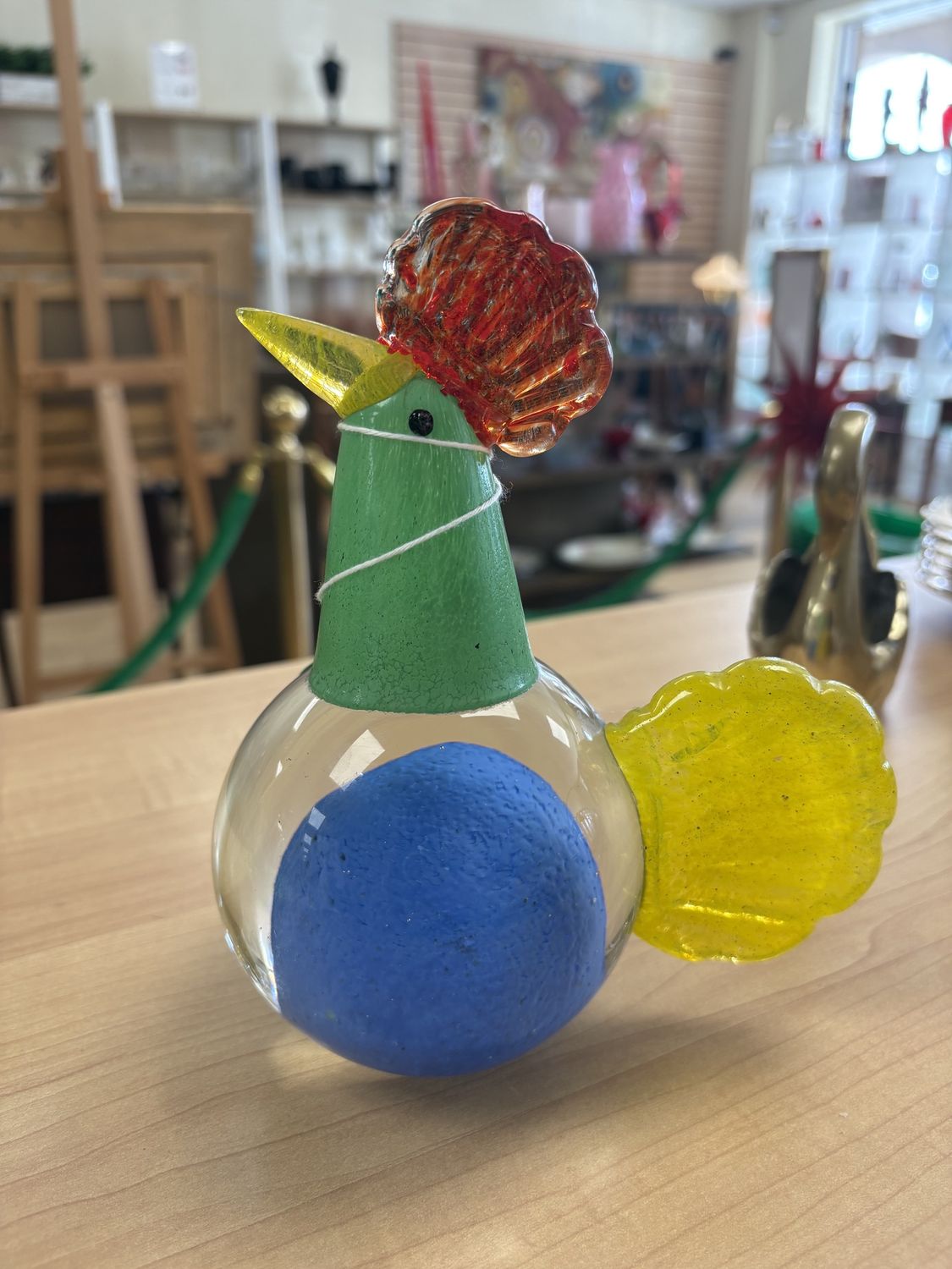 Glass. Vintage Art Glass Rooster w/Primary Colors. 6.75&quot;H