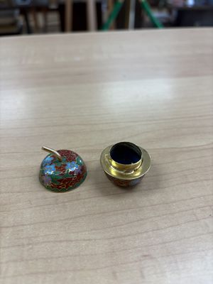 Ceramic. Mini Apple Container. Green Pink Blue Red and Gold.
