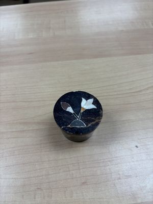 Stoneware. Miniature Marble Container w/Lid. Inlaid Flower Design