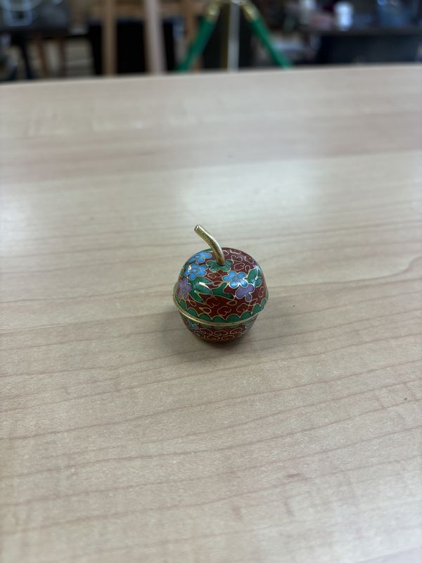 Ceramic. Mini Apple Container. Green Pink Blue Red and Gold.