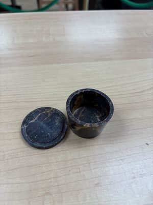 Stoneware. Miniature Marble Container w/Lid. Inlaid Flower Design