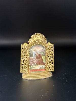 Decoration. Shrine. Saint Anthony of Padua with Child Jesus. Gold. Opens.