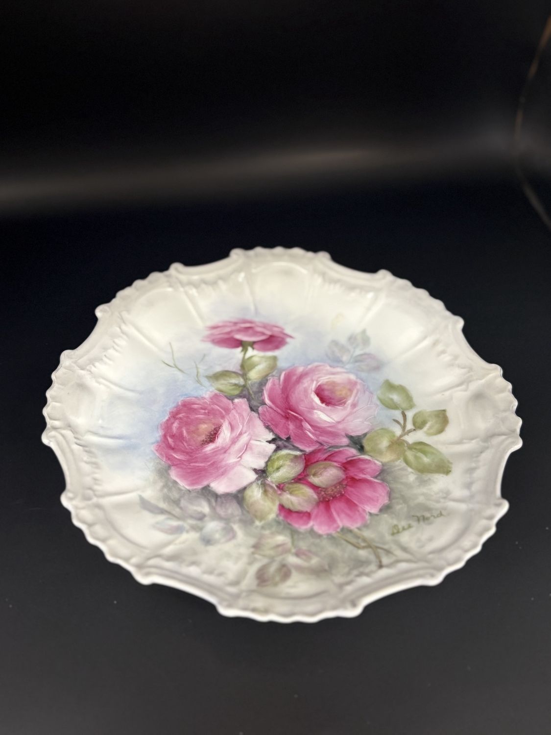 Porcelain. Plate. Hand Painted Pink Roses.