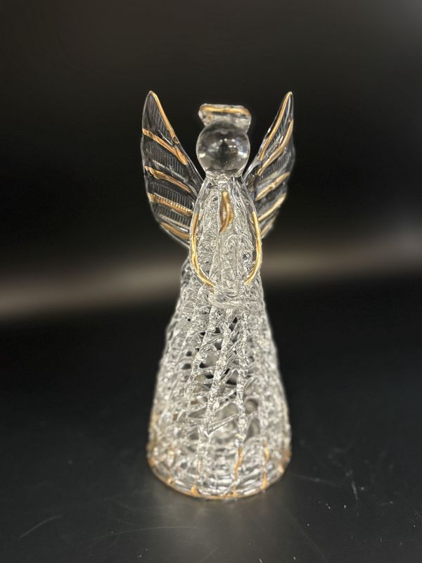 Glass. Angel Holding Candle. Spun Glass with Gold Details.