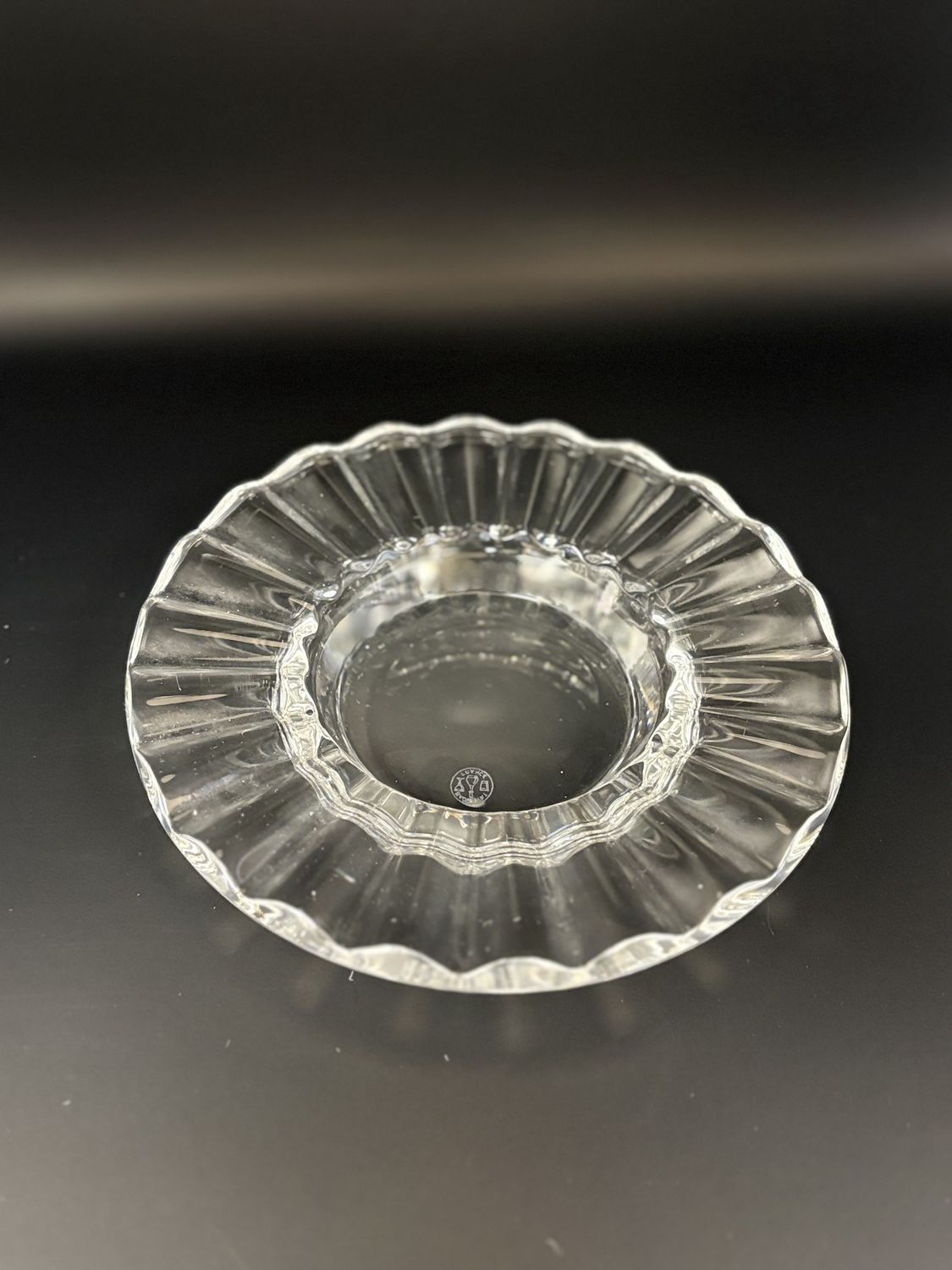 Crystal.  France. Baccarat. Pillar Candle Holder Plate. Wavy Design. Clear. 7.5&quot;W
