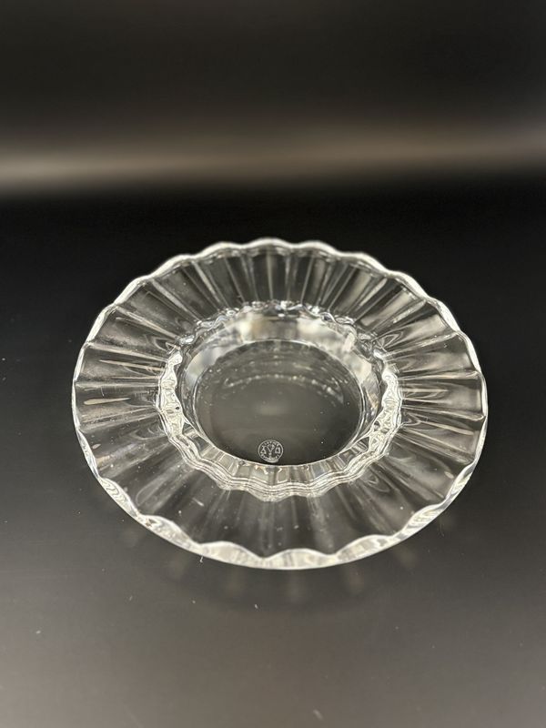 Crystal.  France. Baccarat. Pillar Candle Holder Plate. Wavy Design. Clear. 7.5&quot;W