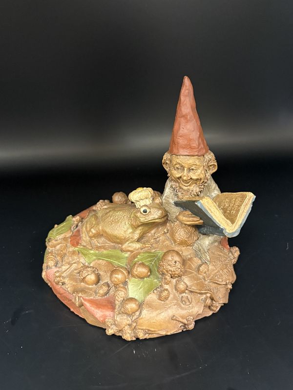 Sculpted Figure. USA. Tom Clark. Henson. Signed. Gnome Sitting &amp; Reading to a Frog. 1984. 5&#39;&#39;H