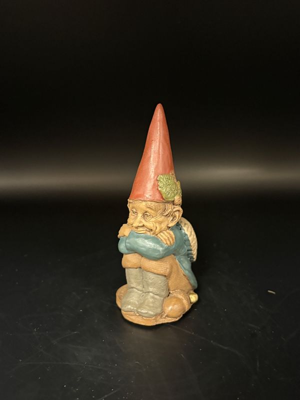 Sculpted Figure. USA. Tom Clark. Clarence. Small Gnome Sitting w/Knees to His Chest. Has Shell Wings on His Back. 1991. 4&#39;&#39;H