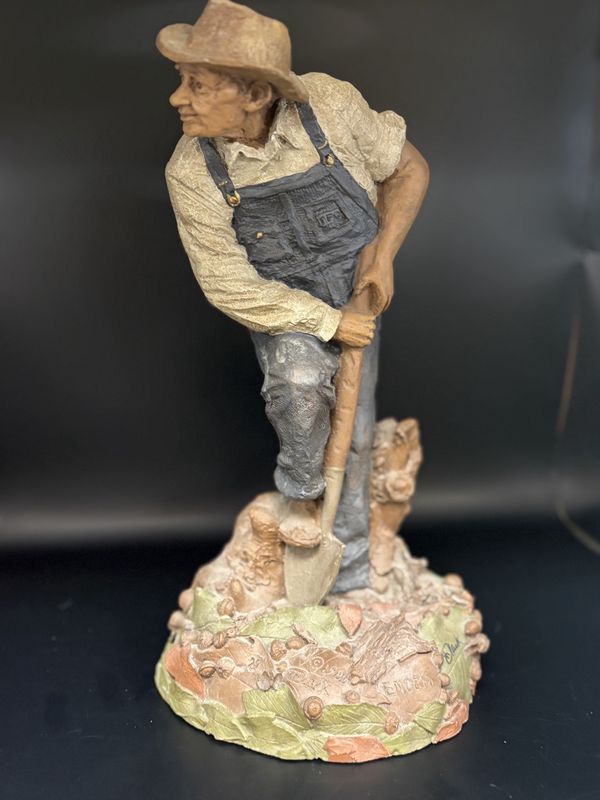 Sculpted Figure. USA. Tom Clark. Enoch. Man in overalls digging with a shovel. 1983. 11.5&quot;H