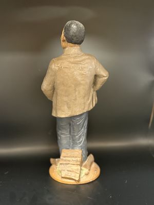 Sculpted Figure. USA. Tom Clark. Ezra. Signed. Man of Color Wearing Blue Overalls &amp; Brown Coat &amp; Holding an Ax. 1993. 12''H