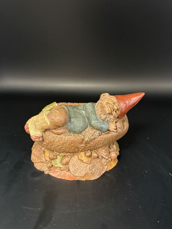 Sculpted Figure. USA. Tom Clark. Couch Potatoe. Gnome  Sleeping in a Potato. 1988. 3&#39;&#39;H