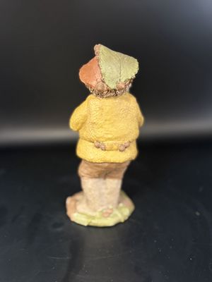 Sculpted Figure. USA. Tom Clark. Shadrach. Man in Yellow Jacket &amp; Leaf Hat, Holding a Walking Stick. 1984. 6.25''H
