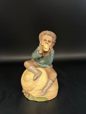 Sculpted Figure. USA. Tom Clark. Ivan. Signed. Man Sitting on a Seashell &amp; Using Another Shell as a Whistle. 1985. 6''H