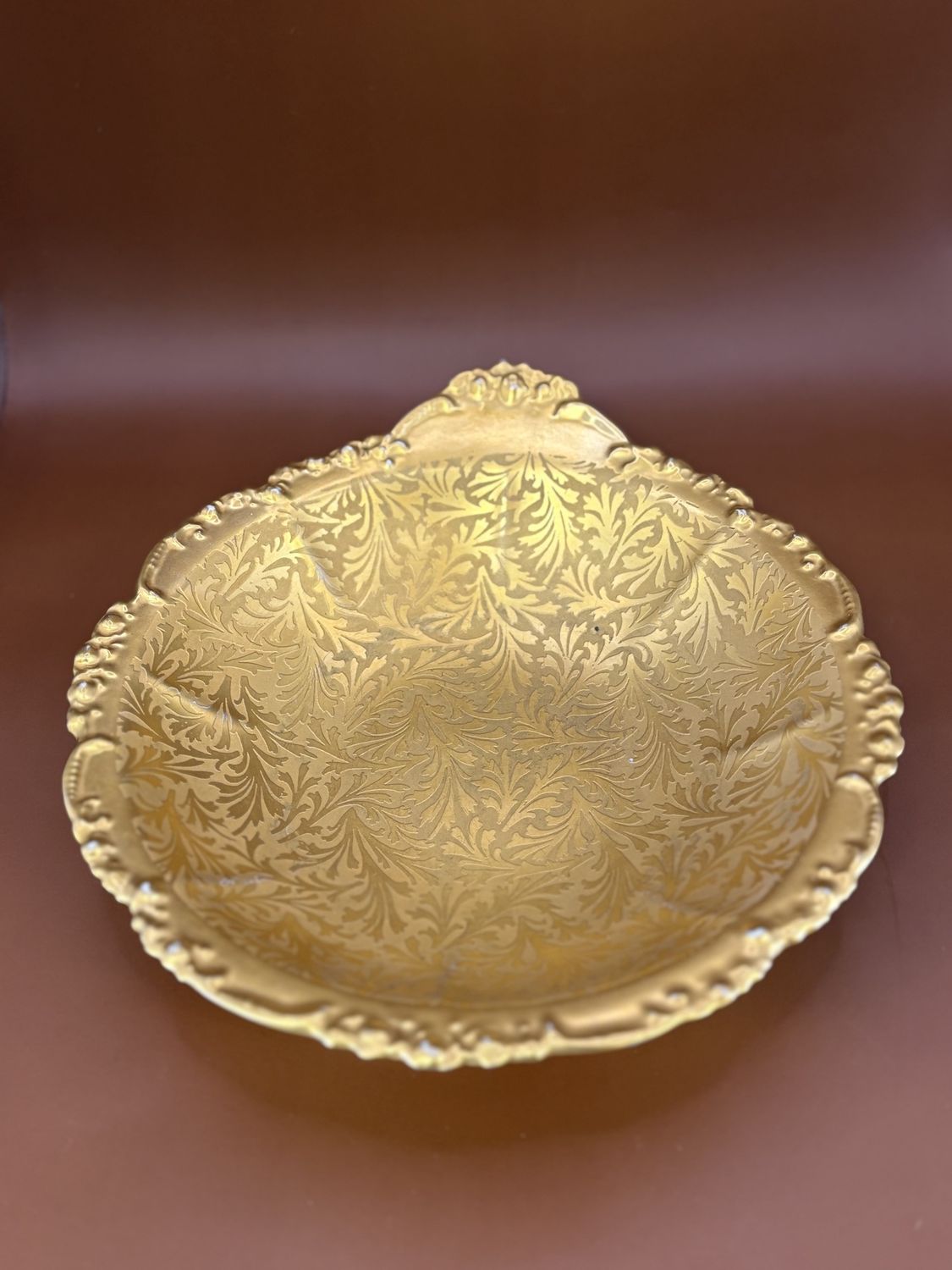 Porcelain. France. Jesse Dean. France. Gold Gilded Dish. 9.25&quot;W