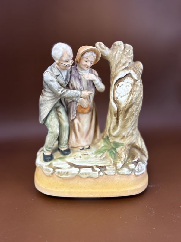 Ceramic. Japan. Vintage Elderly Couple Figurine (Musical). 7&quot;H
