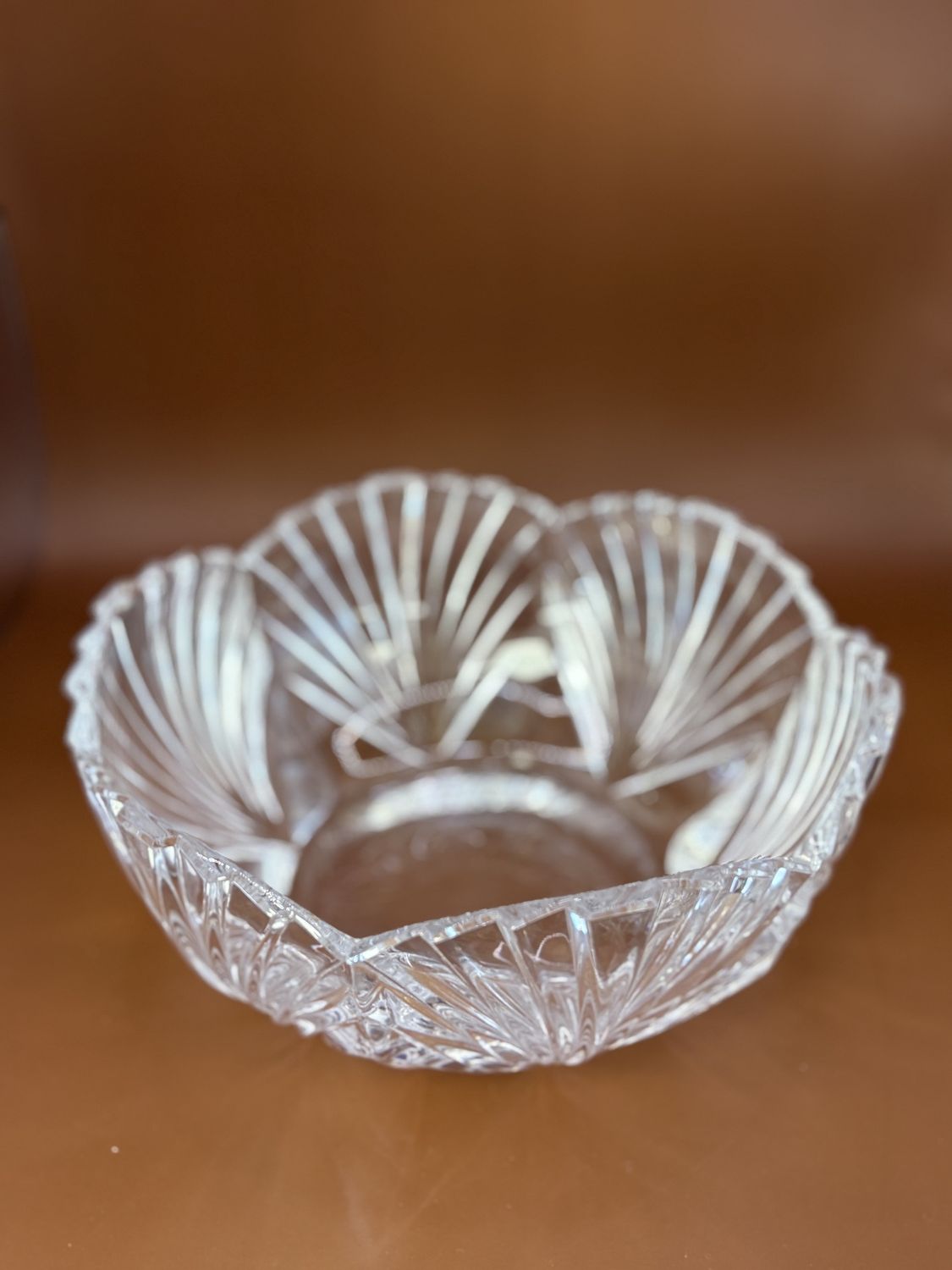 Crystal. Japan. Noritake. Scalloped-edge Fan Design Heavyweight Bowl. 8.5&quot;W x 4&quot;H