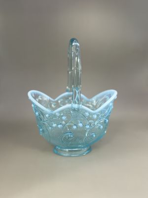 Glass. USA. Fenton. Blue Opalescent Lily of the Valley Basket. 6"W