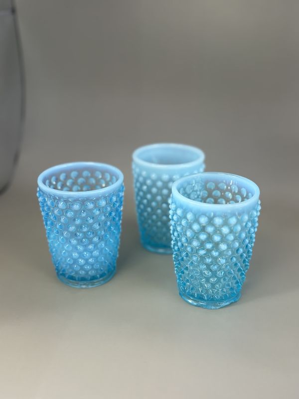 Glass. USA. Fenton. Blue Milk Glass Hobnail Tumblers. 3.5&quot;H (Set of 3)
