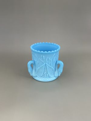 Glass. France. Portieux Vallerysthal Swan Toothpick Holder. French Blue Opaline. 2.5"H