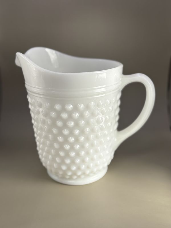 Glass. USA. White Hobnail Pitcher. 8&quot;H