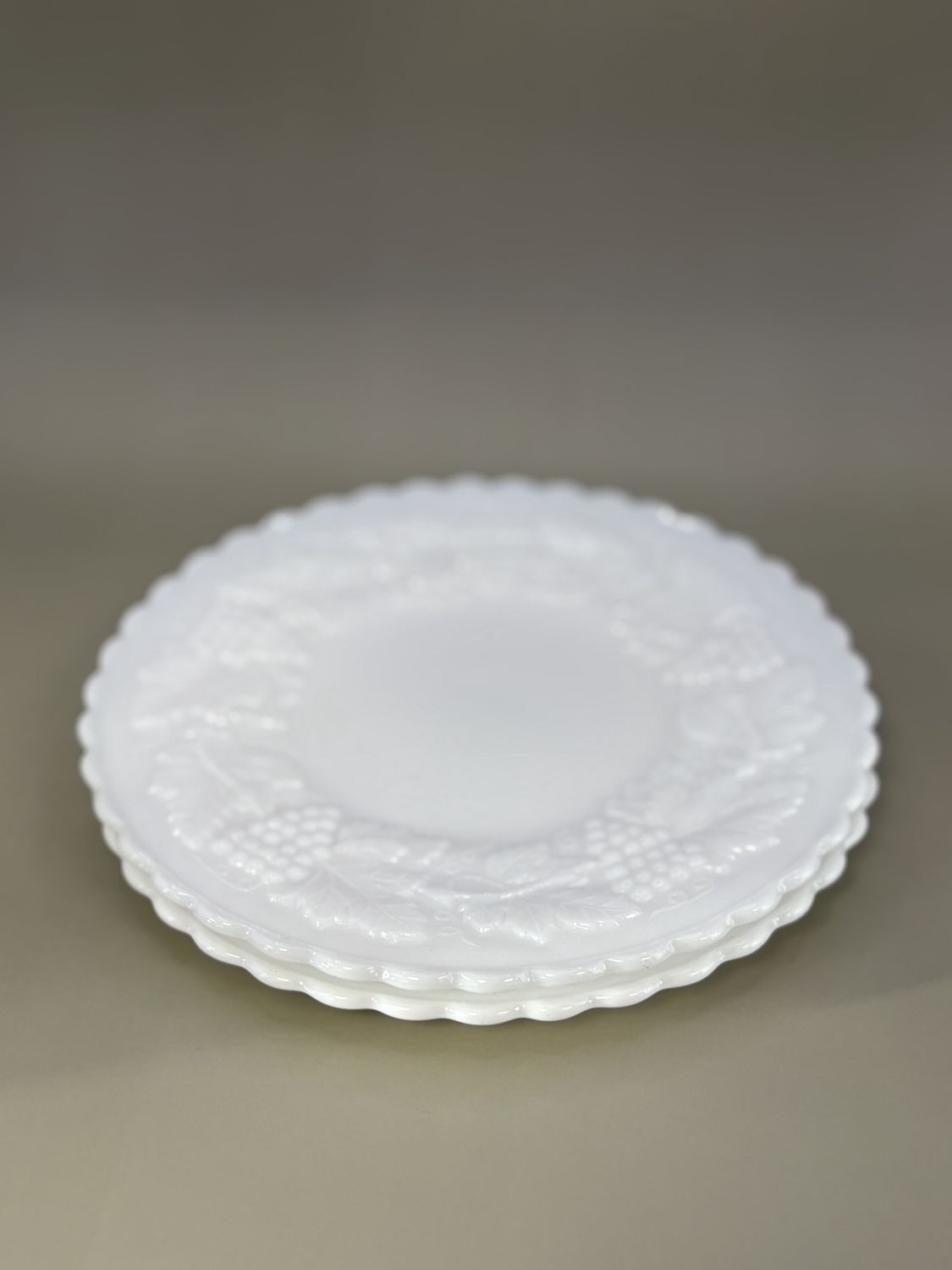 Glass. USA. White Milk Glass Salad Plates (Set of 2)