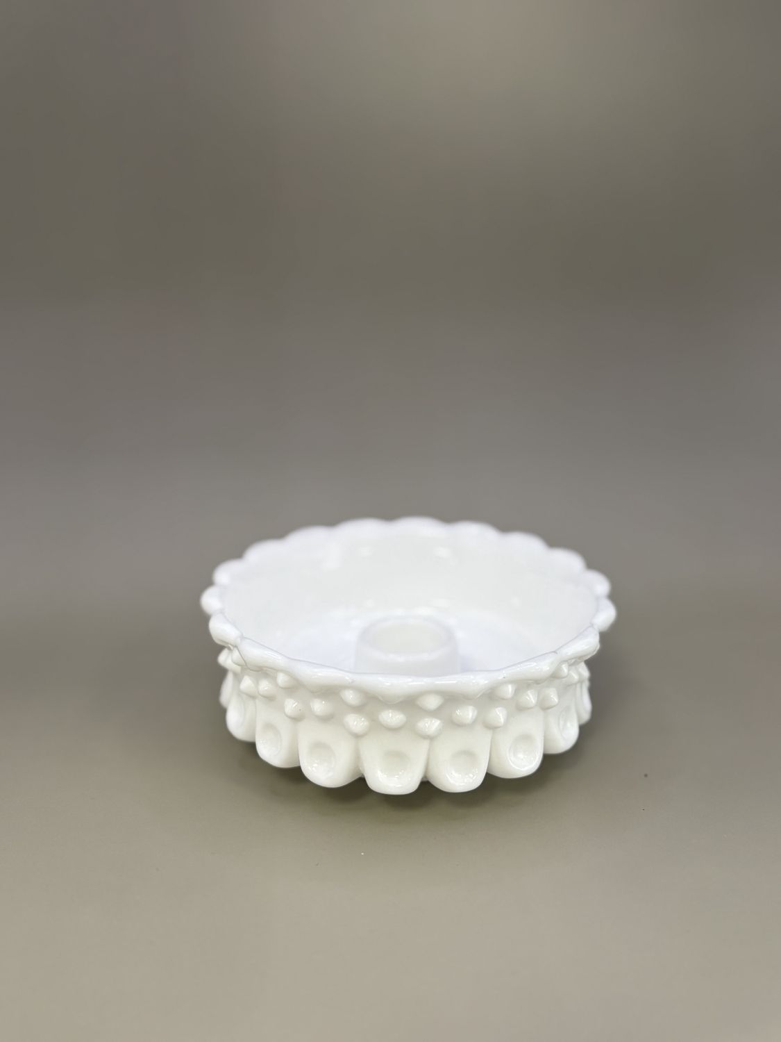 Glass. USA. Fenton. Hobnail White Milk Glass. Taper Candle Holder. 4.75&quot;W