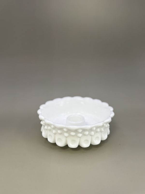 Glass. USA. Fenton. Hobnail White Milk Glass. Taper Candle Holder. 4.75&quot;W
