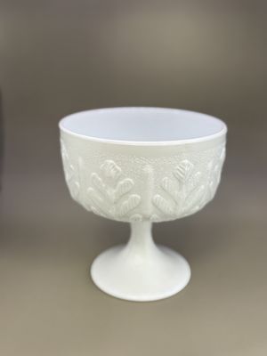 Glass. USA. FTD. White Milk Glass Oak Leaf Goblet Vase. 1975