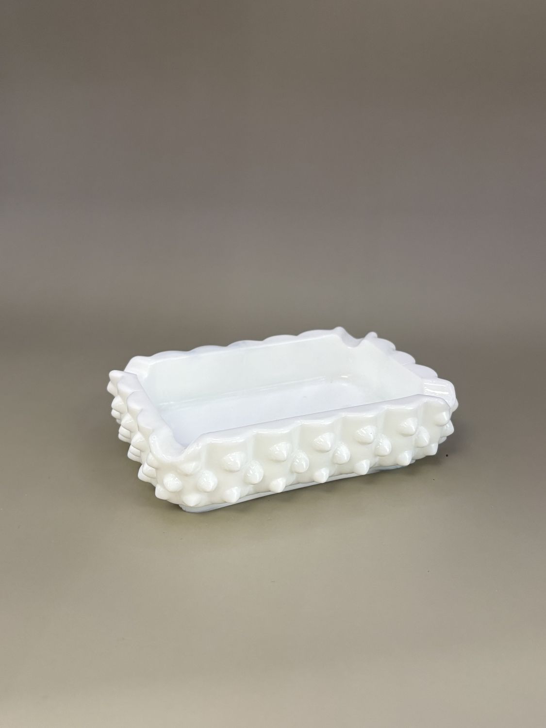Glass. USA. Fenton. Hobnail White Milk Rectangular Ashtray. 4.&quot;L