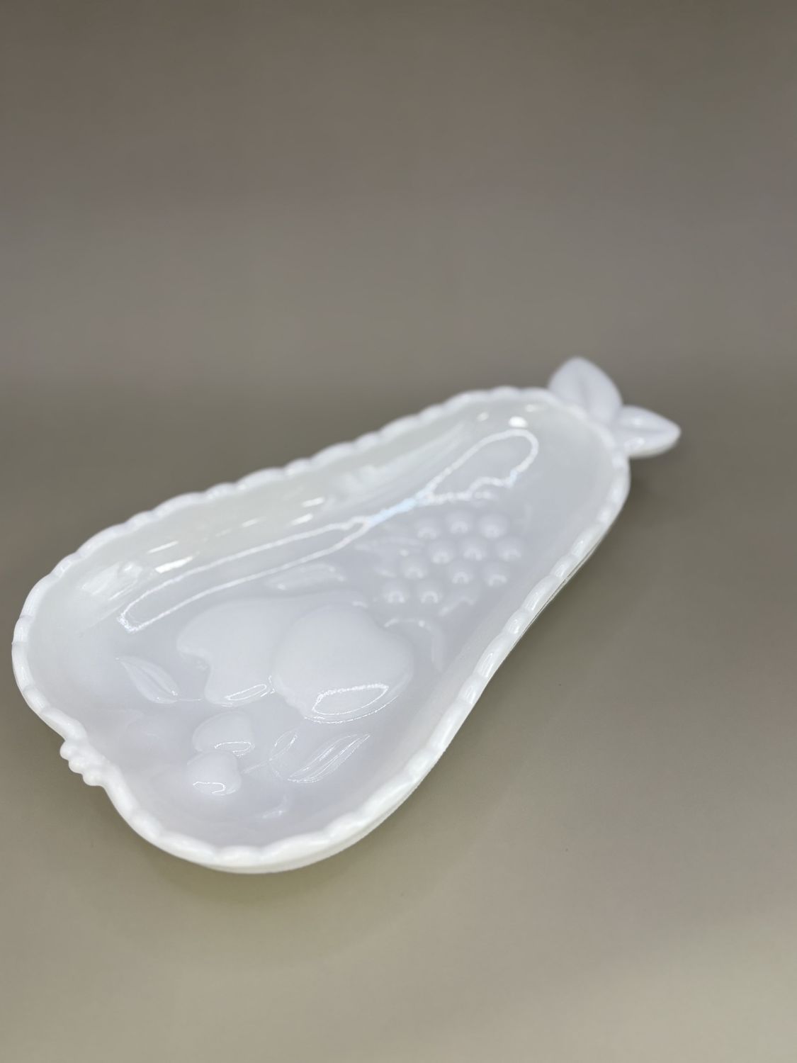 Glass. USA. Hazel Atlas. White Milk Glass Pear-shaped Candy Tray.  8&quot;L