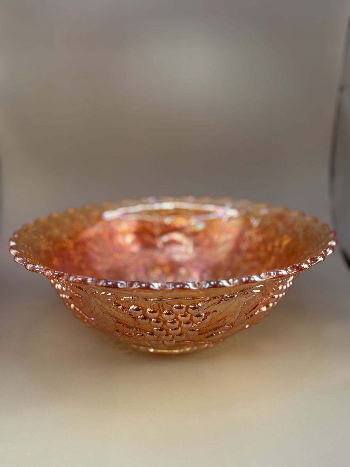Glass. USA. Imperial Carnival Glass. Bowl. Grape Pattern. 10&quot; W
