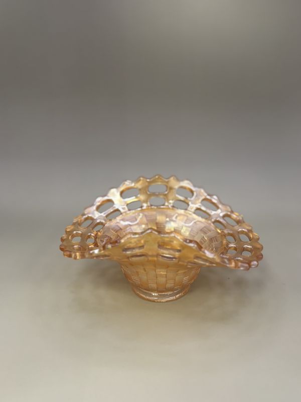 Glass. USA. Fenton. Carnival Glass. Open Edge Basket. Marigold. ~6&quot;W