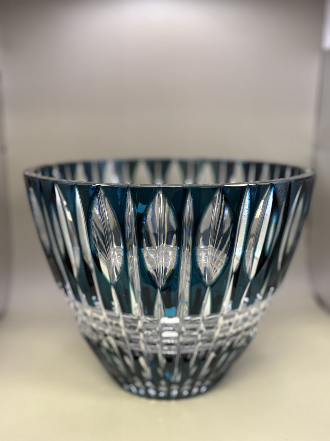 Crystal. Czech Republic. Caesar Crystal Bohemiae. XL Bowl. Teal Cut-to-Clear