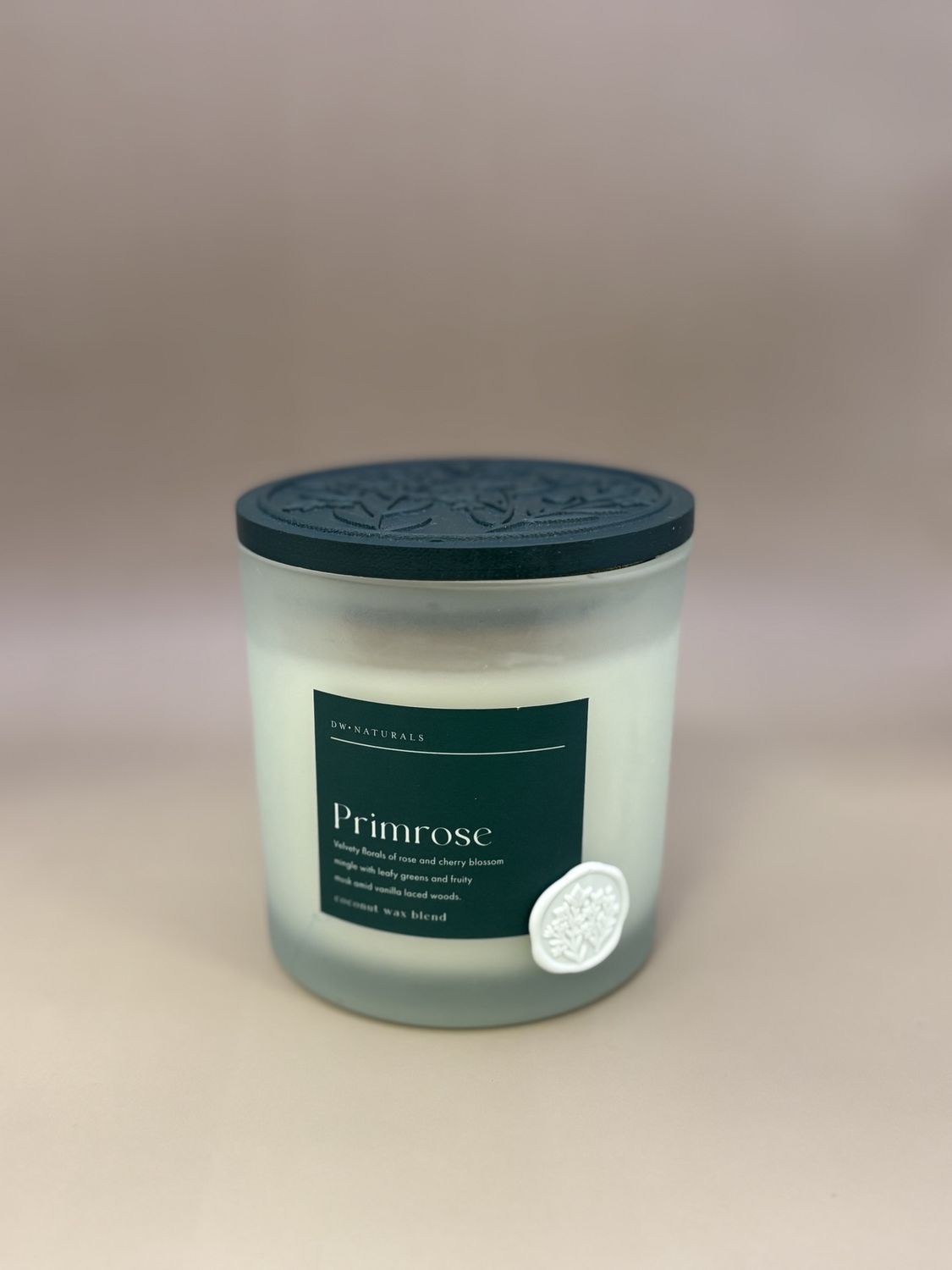 Home &amp; Bath. USA. DW Naturals. 2-Wick Jar Candle w/Green Lid. Primrose. 4&quot;W