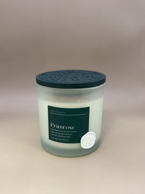 Home &amp; Bath. USA. DW Naturals. 2-Wick Jar Candle w/Green Lid. Primrose. 4"W