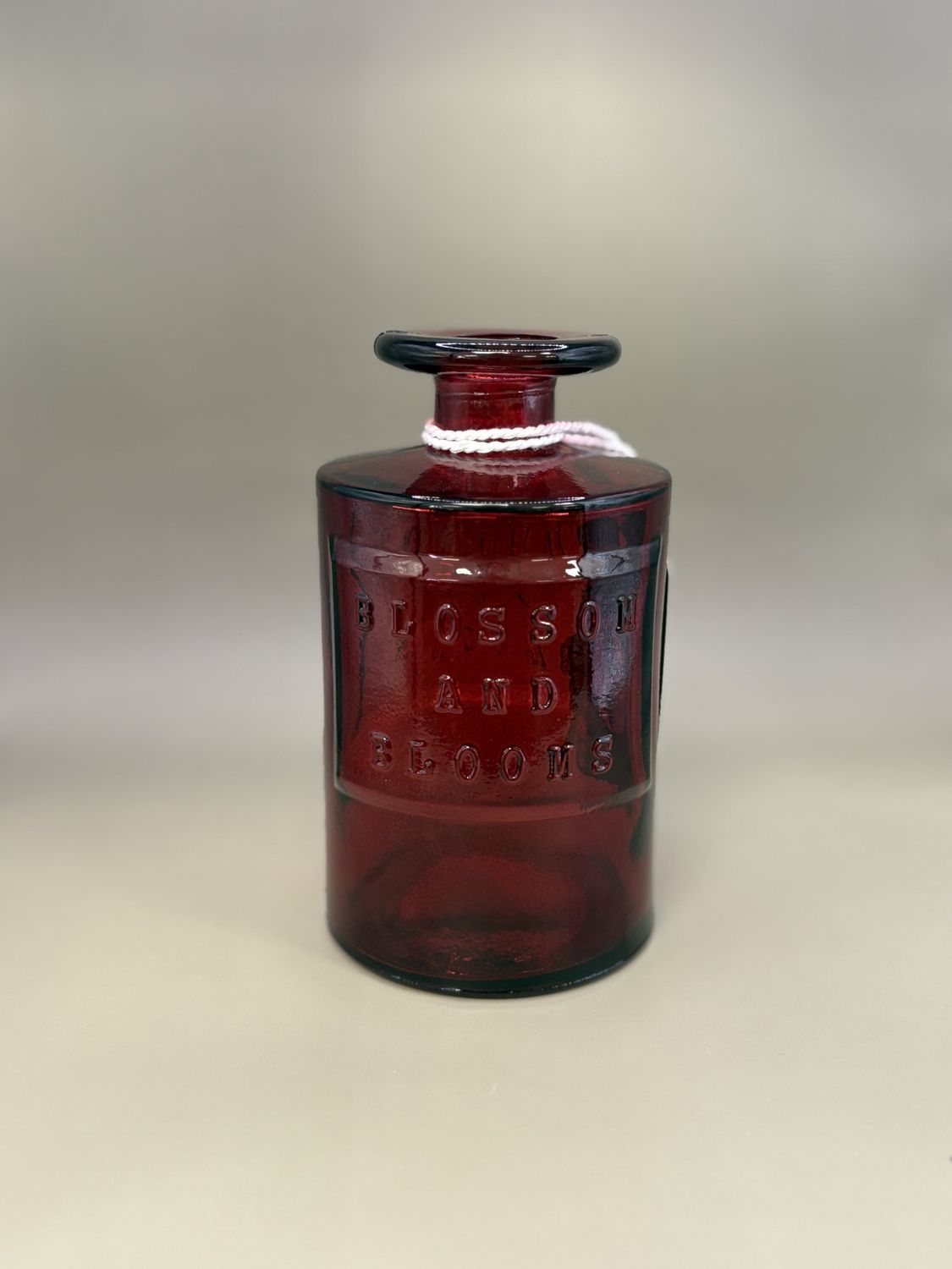 Glass. Spain. Red Bottle/Vase with &quot;Blossom and Blooms&quot;. 7&quot;H