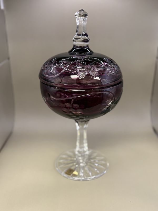 Crystal. Czech Republic. Caesar Crystal Bohemiae. Lidded Jar. Purple