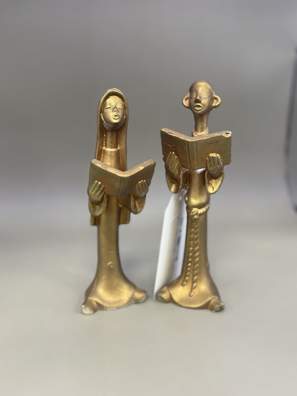 Figurine. Vintage Pair of Singers - Gold Nun &amp; Monk (Set). 6.5&quot;H