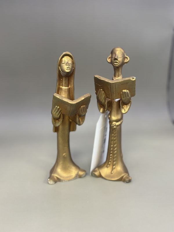 Figurine. Vintage Pair of Singers - Gold Nun &amp; Monk (Set). 6.5&quot;H