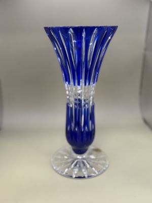 Crystal. Czech Republic. Caesar Crystal Bohemiae. Trumpet Vase. Cobalt Blue